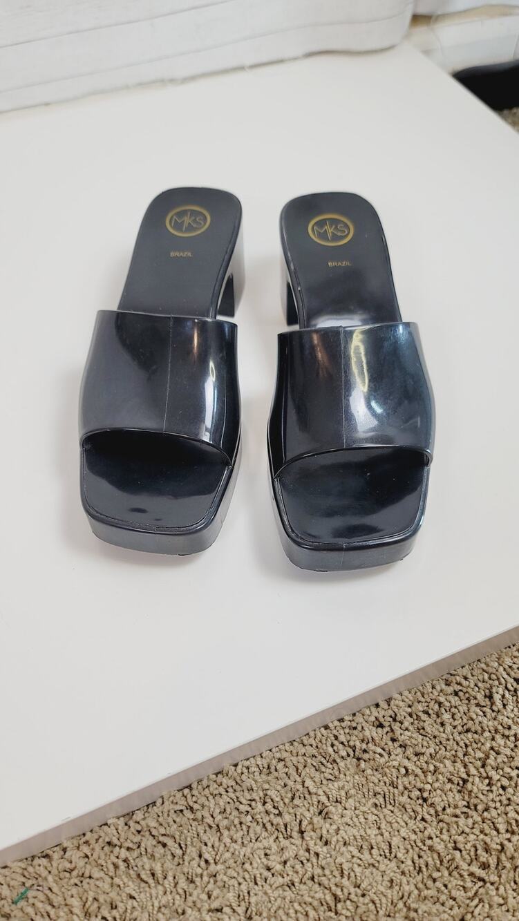 MKS BLACK JELLY PLATFORM SLIDES, SZ 8